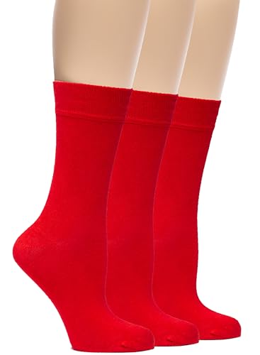 Hugh Ugoli Damen Weiche Bambus-Kleidersocken | Dünne Crew-Socken für Business, Hose & Lässig| 3 Paar, Rot, Größe: 39-43 von Hugh Ugoli