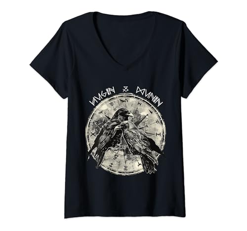 Damen Hugin & Munin die Raben Odins Wikinger Kelten Valhalla Rabe T-Shirt mit V-Ausschnitt Damen Hugin & Munin die Raben Odins Wikinger Kelten Valhalla Rabe T-Shirt mit V-Ausschnitt von Hugin & Munin Shop