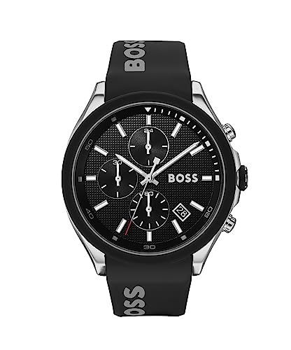 BOSS Chronograph Quarz Uhr für Herren mit Schwarzes Silikonarmband - 1513716 von BOSS