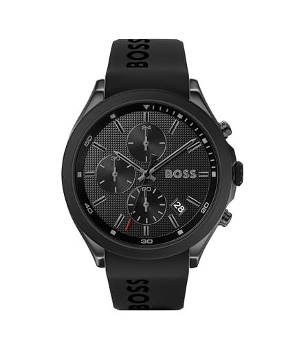 BOSS Chronograph Quarz Uhr für Herren Kollektion Velocity mit Schwarzes Silikonarmband - 1513720 von BOSS