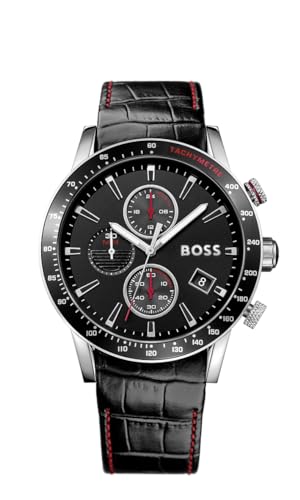 BOSS Chronograph Quarz Uhr für Herren mit Schwarzes Lederarmband - 1513390 von BOSS