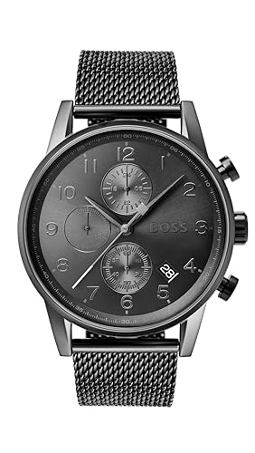 BOSS Chronograph Quarz Uhr für Herren mit Graues Edelstahl-Mesh-Gliederarmband - 1513674 von BOSS