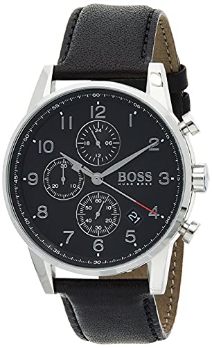 BOSS Chronograph Quarz Uhr für Herren mit Schwarzes Lederarmband - 1513678 von BOSS