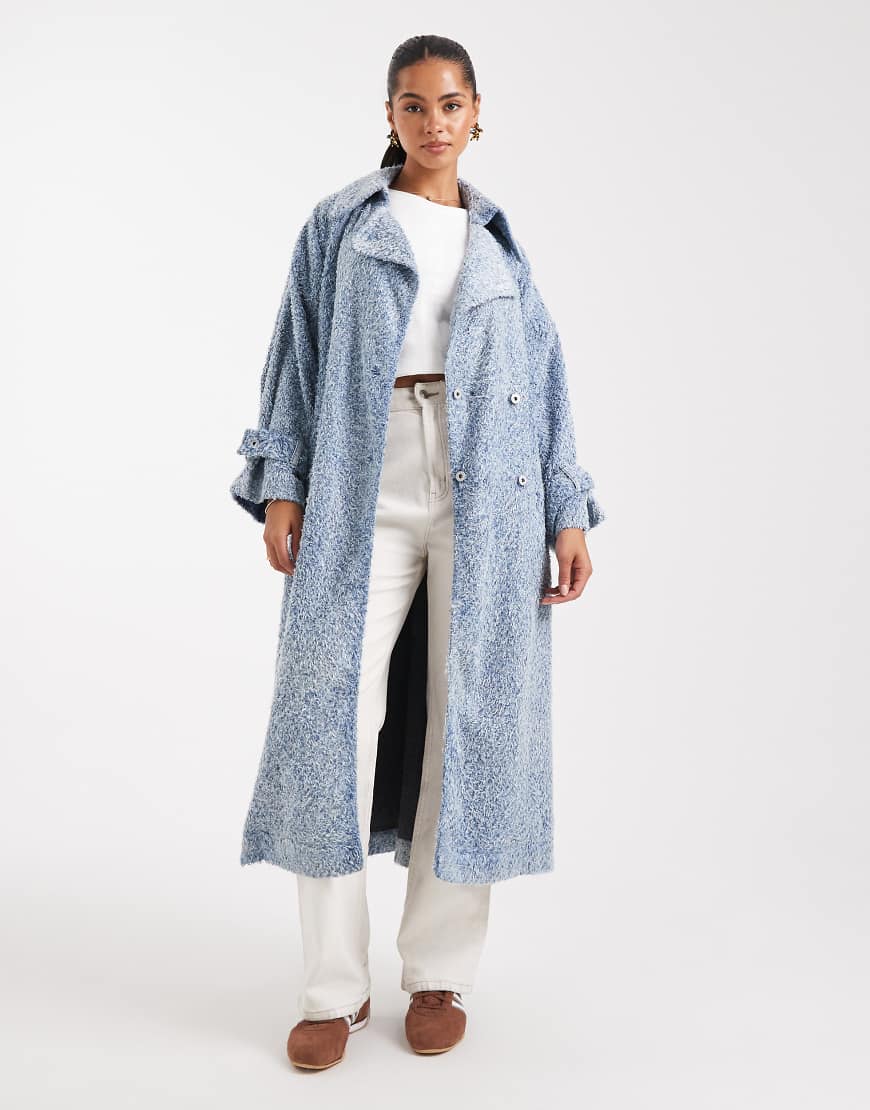 HUGO BLUE - Garena - Oversize-Trenchcoat in mittelblauer Waschung aus flauschigem Denim von Hugo Blue
