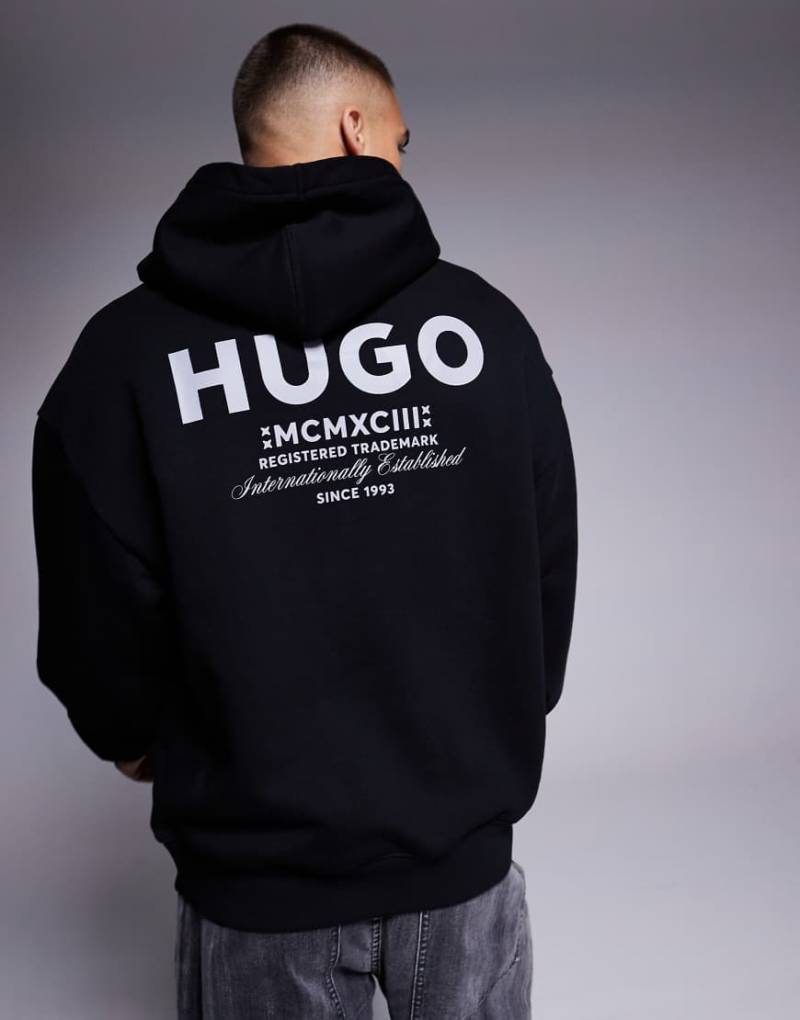 HUGO BLUE - Nazardo - Locker geschnittener Kapuzenpullover in Schwarz mit Logo von Hugo Blue