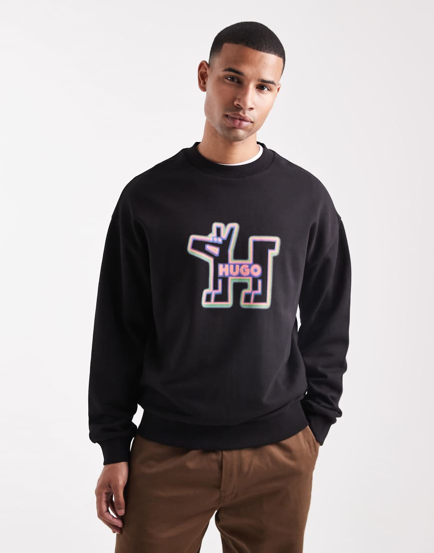 HUGO BLUE - Newirex - Sweatshirt in Schwarz mit Hundelogo von Hugo Blue