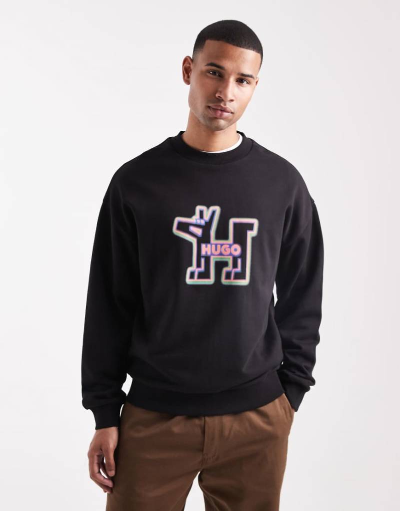 HUGO BLUE - Newirex - Sweatshirt in Schwarz mit Hundelogo von Hugo Blue