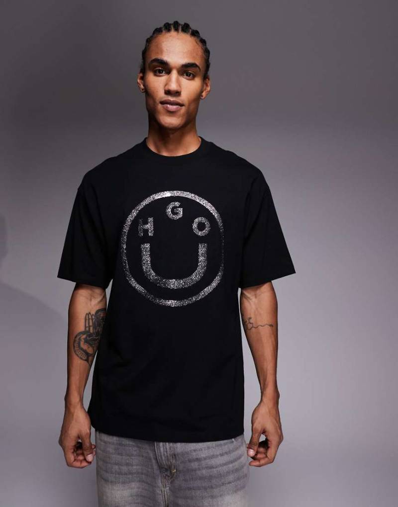 HUGO BLUE - Oversize T-Shirt in Schwarz mit glitzerndem Gel-Logo von Hugo Blue
