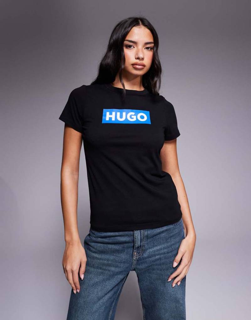 HUGO BLUE - Slim-Fit-T-Shirt in Schwarz mit klassischem Box-Logo von Hugo Blue