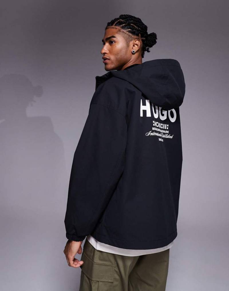 HUGO Blue - Bod - Kapuzenjacke in Schwarz mit Rückenprint von Hugo Blue
