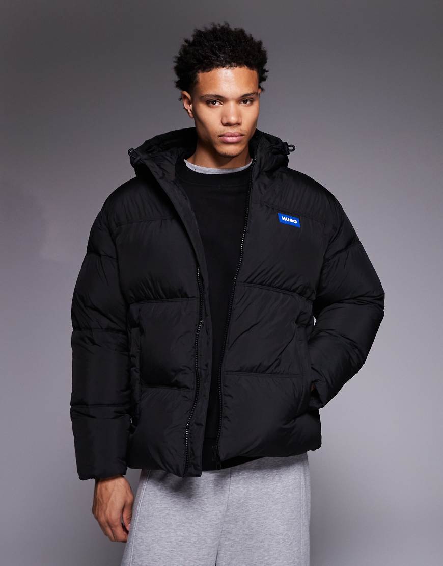 HUGO Blue - Bodo - Relaxed-Fit-Steppjacke in Schwarz mit Kapuze und Logo von Hugo Blue