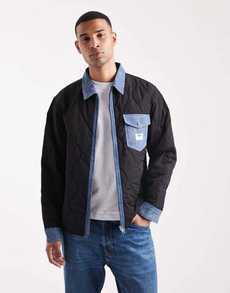HUGO Blue - Ebey - Gesteppte Relaxed Fit Hemdjacke in Schwarz mit Abschlüssen aus Denim von Hugo Blue