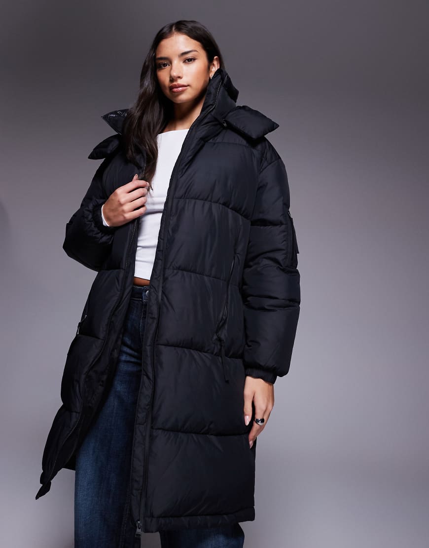 HUGO Blue - Faridali - Longline-Pufferjacke in Schwarz mit Kapuze von Hugo Blue