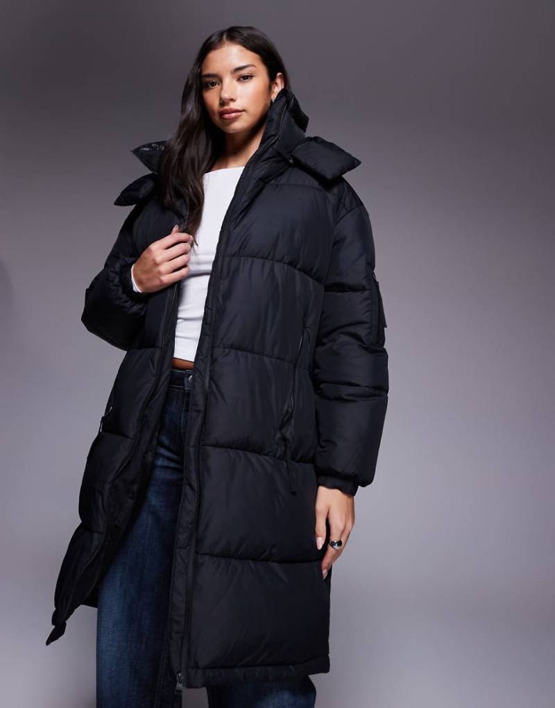 HUGO Blue - Faridali - Longline-Pufferjacke in Schwarz mit Kapuze von Hugo Blue