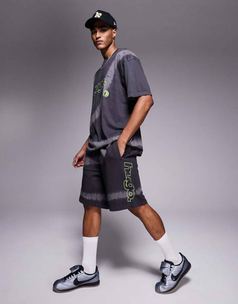 HUGO Blue - Gemusterte Loose-Fit-Shorts in Schwarz, Kombiteil von Hugo Blue