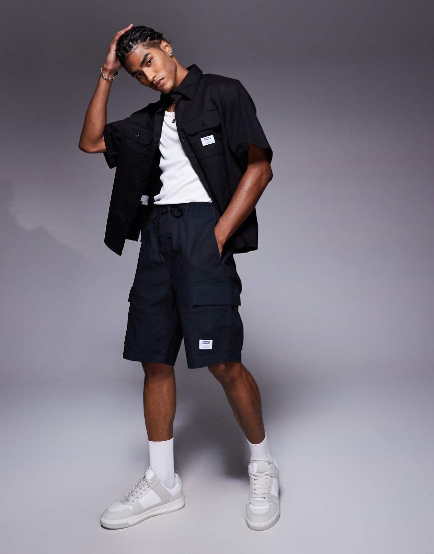 HUGO Blue - Giulio - Cargo-Shorts in lockerer Passform in Schwarz, Kombiteil von Hugo Blue