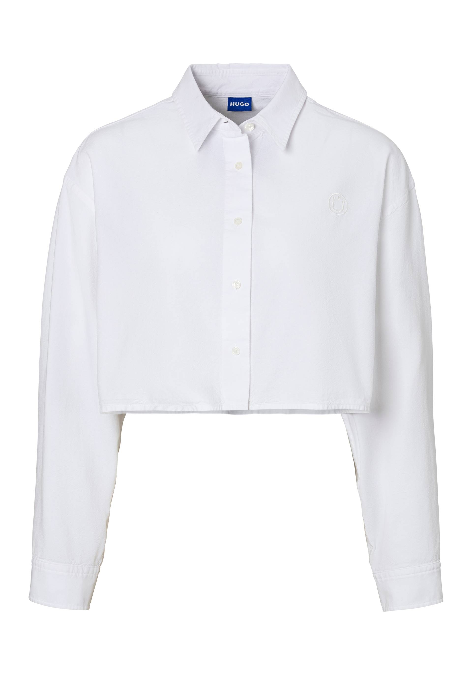 HUGO Blue Klassische Bluse "Erisa B" Oxford Qualität, tonale Logostickerei, Cropped, Style Fashion von Hugo Blue
