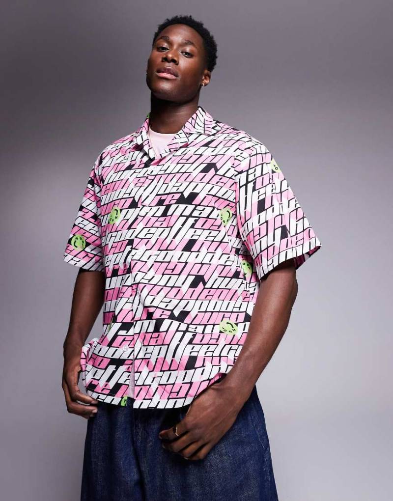 HUGO Blue - Locker geschnittenes Hemd mit Logomuster in Rosa von Hugo Blue