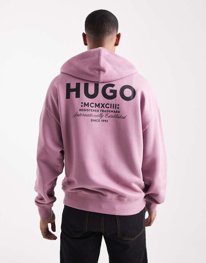HUGO Blue - Nazardo - Locker sitzender Kapuzenpullover in Dunkelrosa mit farblich abgestimmtem, mittigem Logo vorne und Logo hinten von Hugo Blue