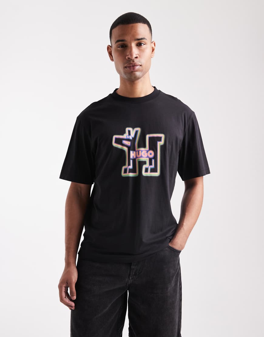 HUGO Blue - Nedirix - T-Shirt in Schwarz mit Hunde-Logoprint von Hugo Blue