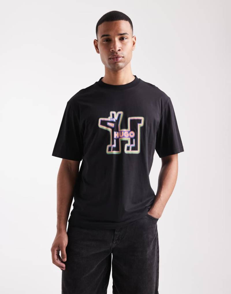 HUGO Blue - Nedirix - T-Shirt in Schwarz mit Hunde-Logoprint von Hugo Blue