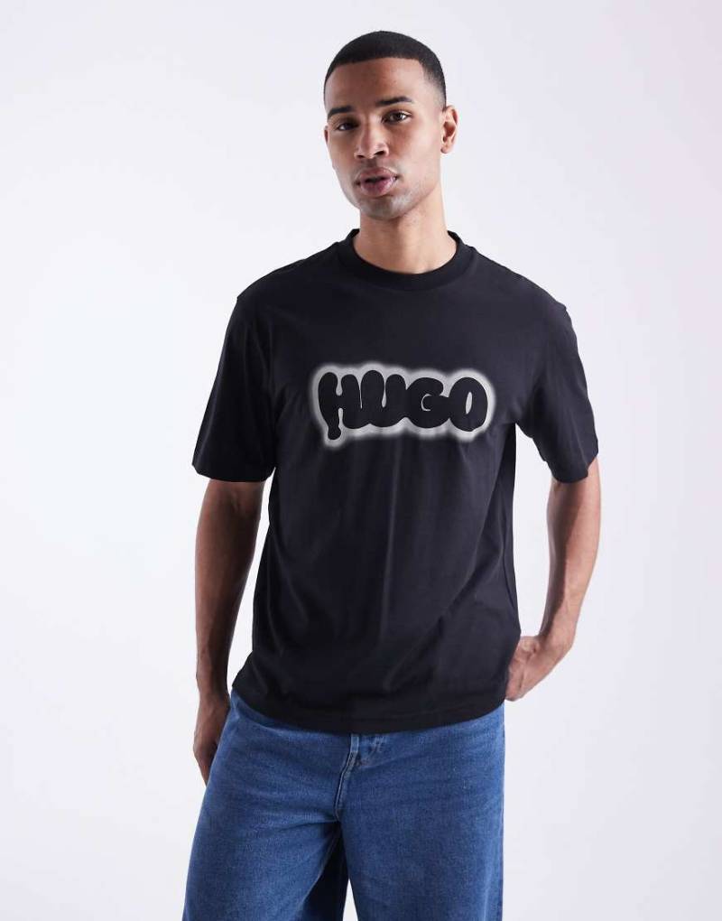 HUGO Blue - Nulibax - T-Shirt in Schwarz mit Bubble-Logoprint von Hugo Blue
