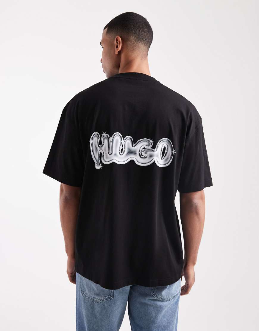 HUGO Blue - Nyrotee - Oversize-T-Shirt in Schwarz mit Bubble-Logoprint am Rücken von Hugo Blue