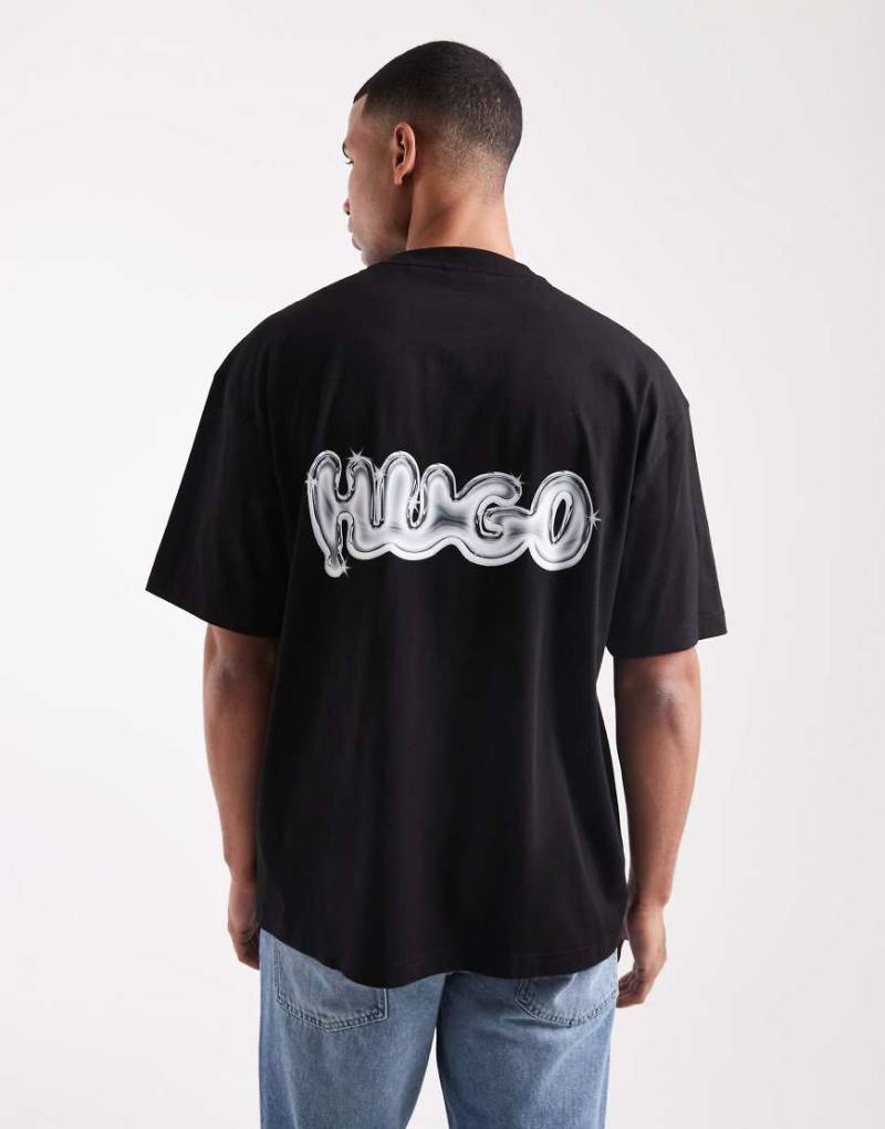 HUGO Blue - Nyrotee - Oversize-T-Shirt in Schwarz mit Bubble-Logoprint am Rücken von Hugo Blue