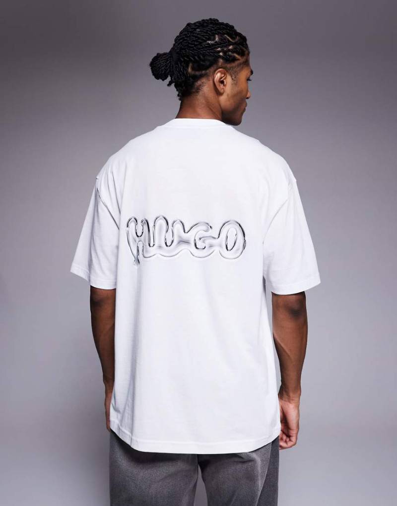 HUGO Blue - Nyrotee - Oversize-T-Shirt in Weiß mit Bubble-Logoprint am Rücken von Hugo Blue