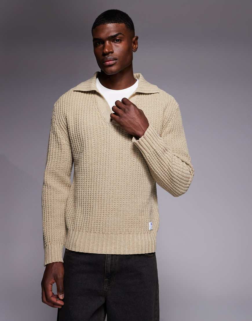 HUGO Blue - Spiro - Schwerer Rugby-Strickpullover in Beige mit Oversize-Passform-Neutral von Hugo Blue