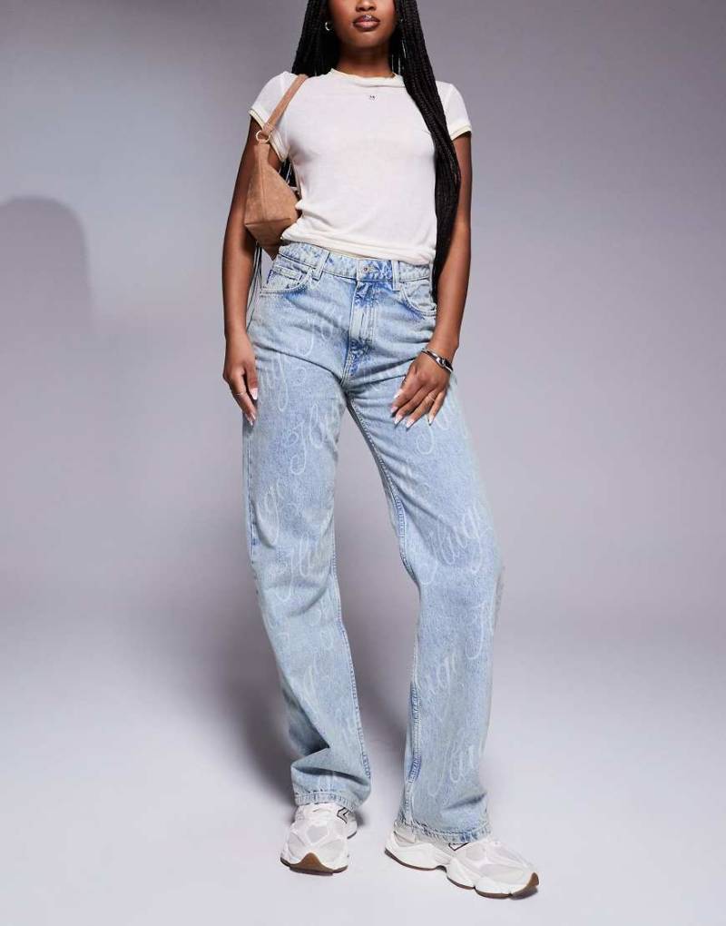 HUGO Blue - Straight-Fit-Jeans in Blau mit Logo-Muster von Hugo Blue