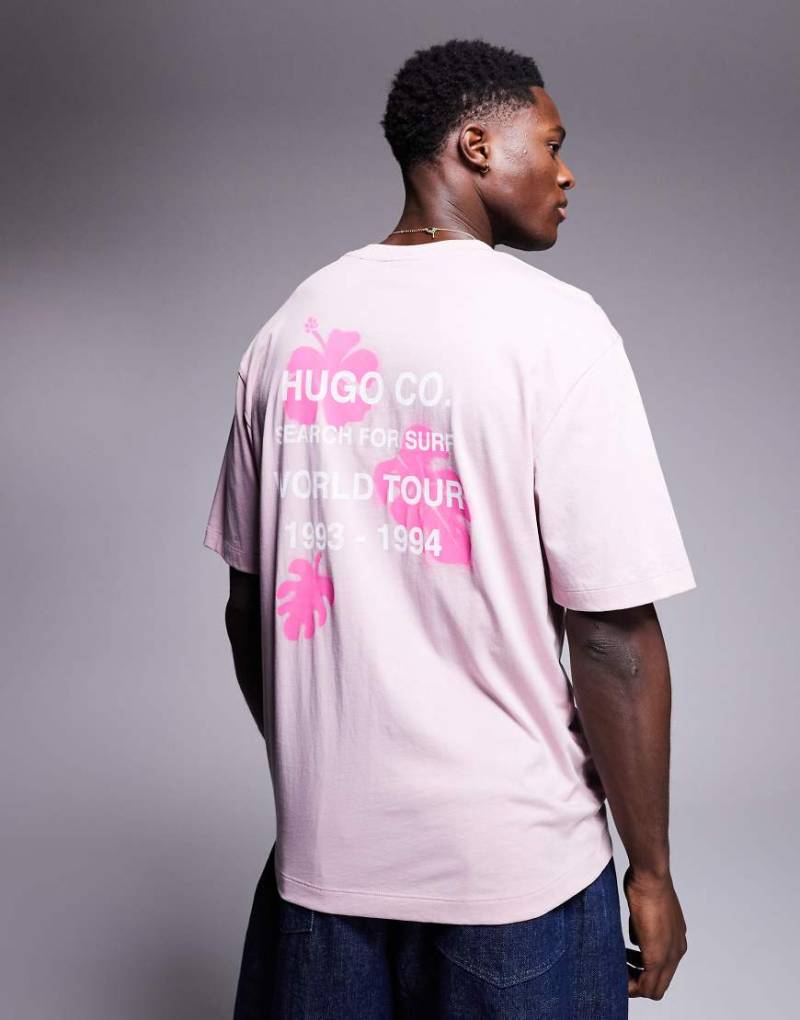 HUGO Blue - T-Shirt in Rosa mit Print auf Brusthöhe von Hugo Blue