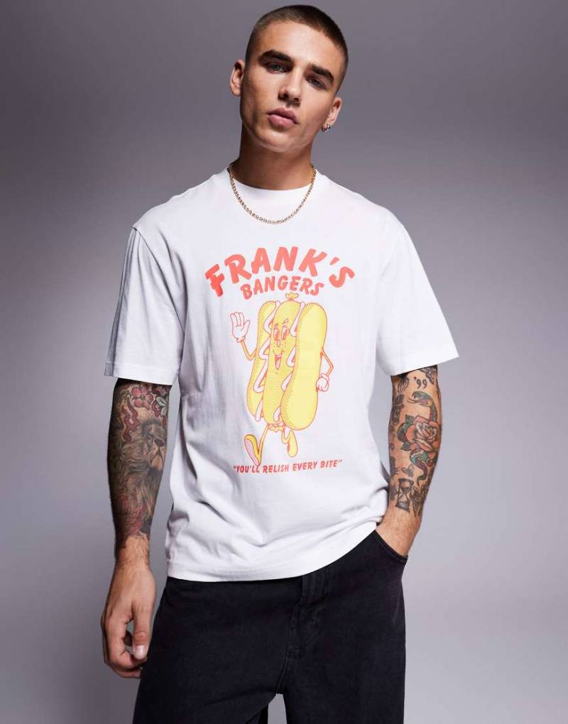 HUGO Blue - T-Shirt in Weiß mit Hotdog-Print von Hugo Blue