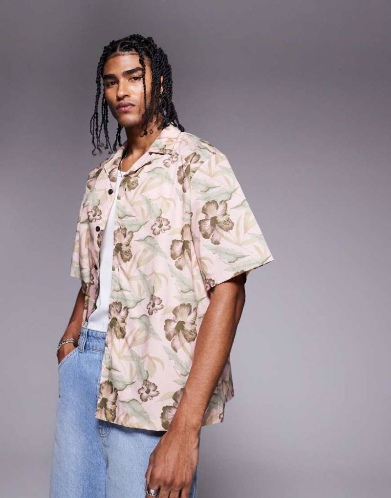 Hugo Blue - Kurzärmliges Relaxed-Fit-Hemd in Rosa mit Muster von Hugo Blue