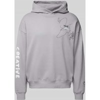Hugo Blue Oversized Hoodie aus Viskose mit Label-Print Modell 'Nedimo' in Hellgrau, Größe XXL von Hugo Blue