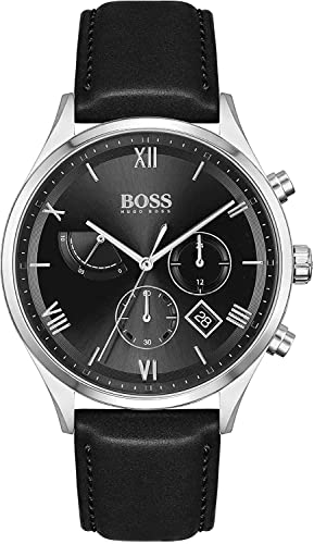 BOSS Chronograph Quarz Uhr für Herren mit Schwarzes Lederarmband - 1513888 von BOSS