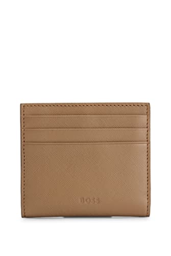 BOSS Herren Jaimie Bifold Card c Aufklappbares Kartenetui aus genarbtem Leder mit Logo-Prägung Beige Stck von HUGO BOSS