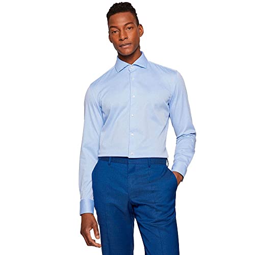 BOSS Herren P-HANK-spread-C1-222 Strukturiertes Slim-Fit Hemd aus funktionalem Stretch-Jersey Hellblau 40 von BOSS