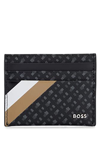 BOSS Herren Byron ST S Card case Kartenetui aus beschichtetem italienischem Gewebe mit Monogramm-Print und Streifen Schwarz Stck von HUGO BOSS