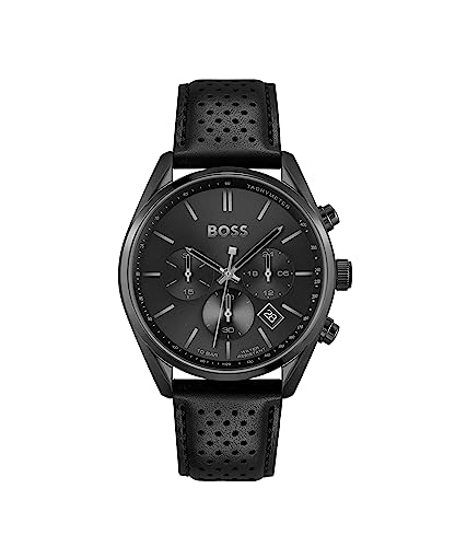 BOSS Chronograph Quarz Uhr für Herren mit Schwarzes Lederarmband - 1513880 von BOSS