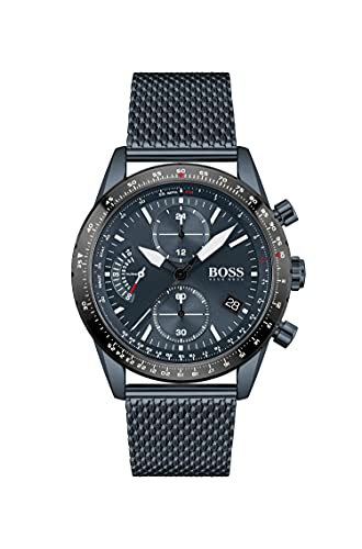 BOSS Chronograph Quarz Uhr für Herren mit Blaues Edelstahl-Mesh-Gliederarmband - 1513887 von BOSS