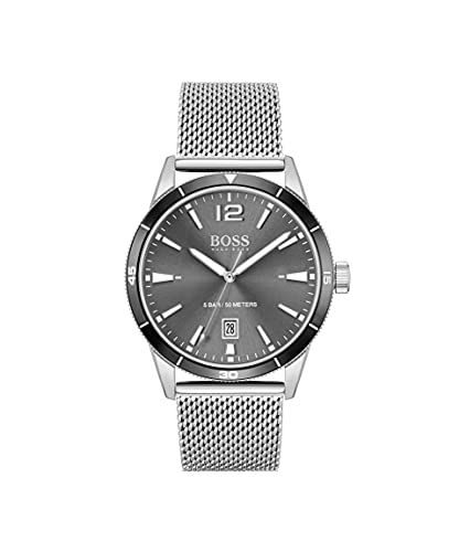 BOSS Analog Quarzuhr für Herren mit Silbernes Edelstahl-Mesh-Gliederarmband - 1513900 von BOSS