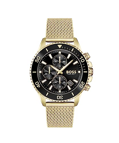 BOSS Chronograph Quarz Uhr für Herren mit Gelbgoldfarbenes Edelstahl-Mesh-Gliederarmband - 1513906 von BOSS