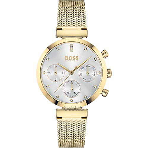 BOSS Multi Zifferblatt Quarz Uhr für Damen mit Gelbgoldfarbenes Edelstahl-Mesh-Gliederarmband - 1502552 von BOSS