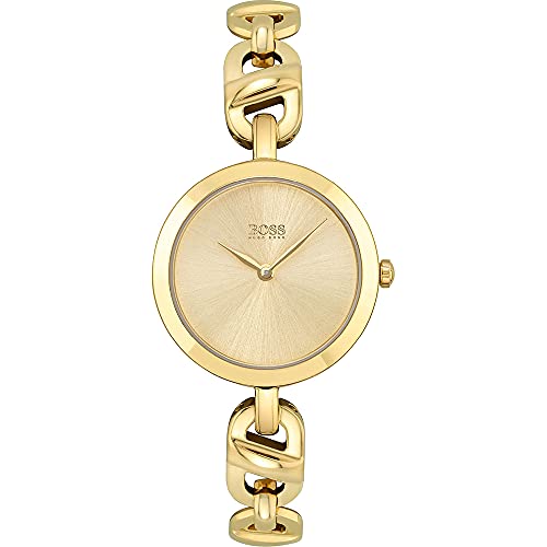 BOSS Analog Quarzuhr für Damen mit Gelbgoldfarbenes Edelstahlarmband - 1502591 von BOSS