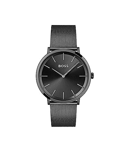 BOSS Analog Quarzuhr für Herren mit Schwarzes Edelstahl-Mesh-Gliederarmband - 1513826 von BOSS