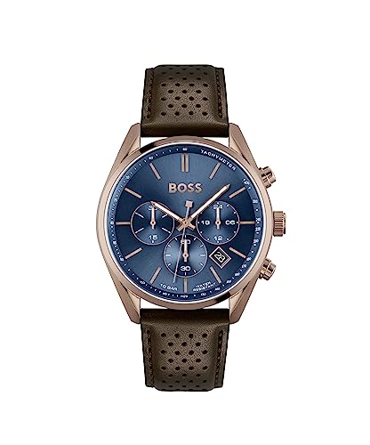 BOSS Chronograph Quarz Uhr für Herren mit Braunes Lederarmband - 1513817 von BOSS