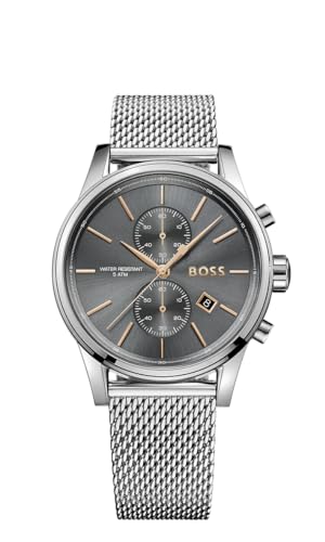 BOSS Chronograph Quarz Uhr für Herren mit Silbernes Edelstahl-Mesh-Gliederarmband - 1513440 von BOSS