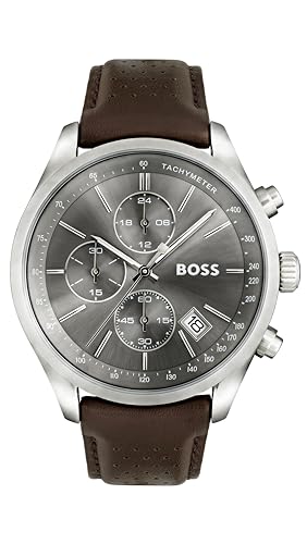 BOSS Chronograph Quarz Uhr für Herren mit Braunes Lederarmband, Grau, One Size BOSS Chronograph Quarz Uhr für Herren mit Braunes Lederarmband, Grau, One Size von BOSS