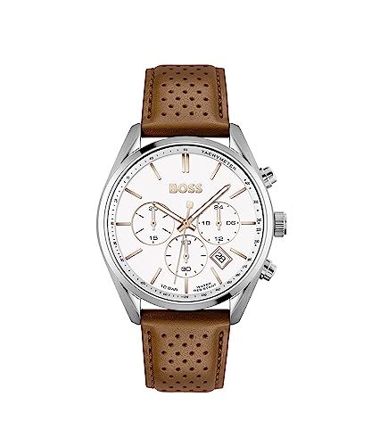 BOSS Chronograph Quarz Uhr für Herren Kollektion Champion mit Hell-Braunes Lederarmband - 1513879 von BOSS